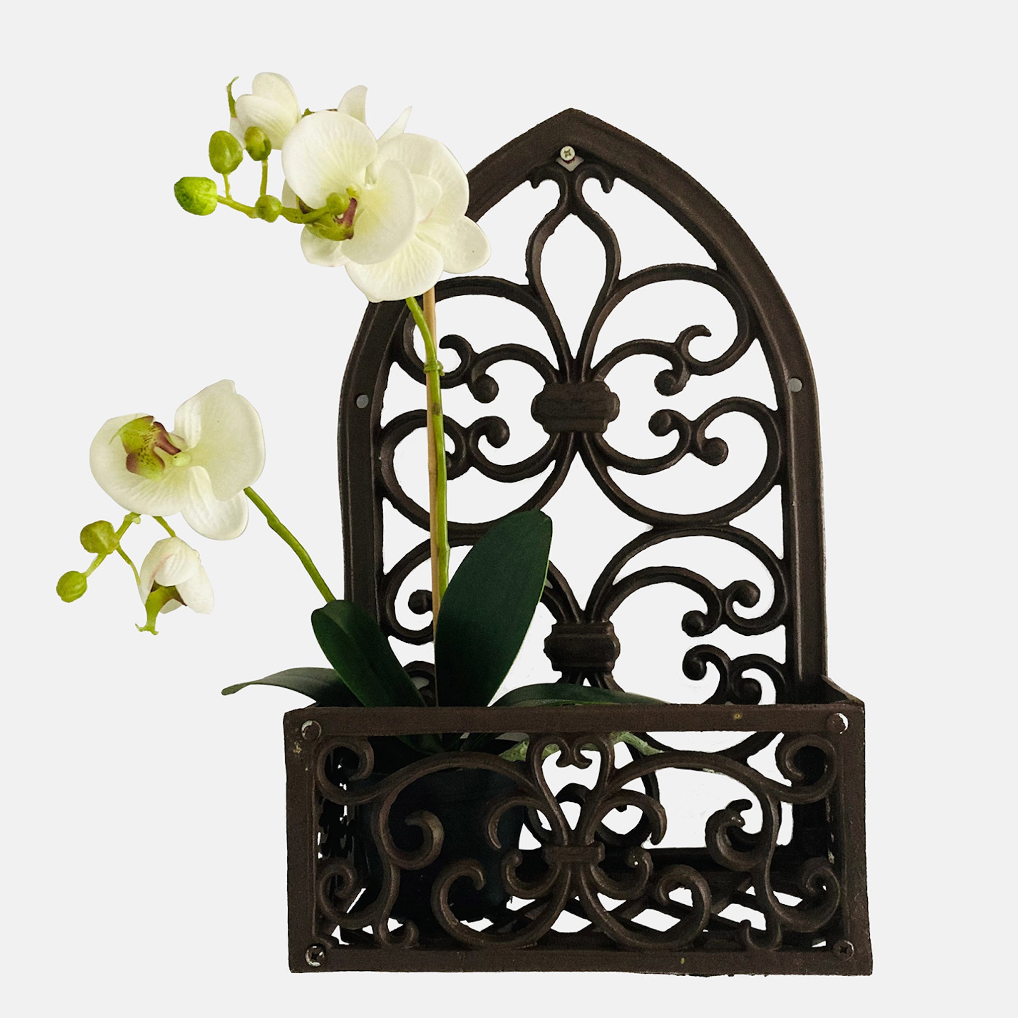 Brown Cast Iron Arch Wall Hanging Flower Pot Holder Mounted