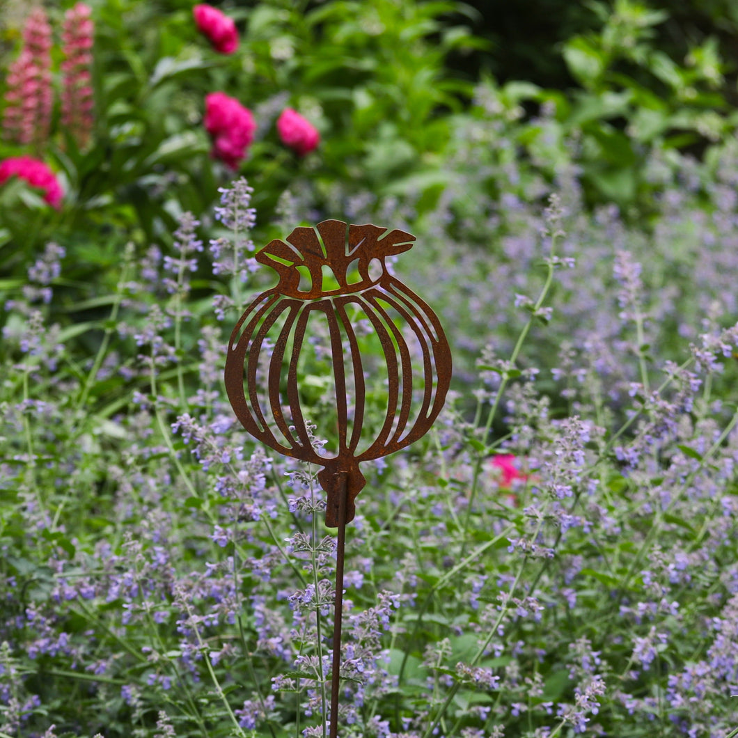 Rusty Poppy Seed Garden Sculpture